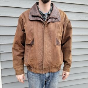 Vintage‎ 90s y2k Tan Brown Nubuck Suede Leather Aviator Flight Bomber Jacket Md